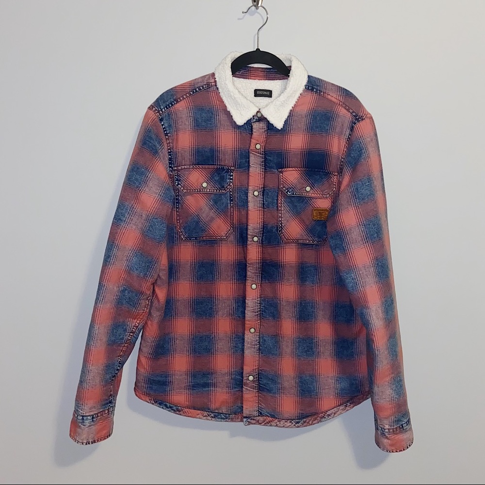 Plaid button up coat with lined Sherpa